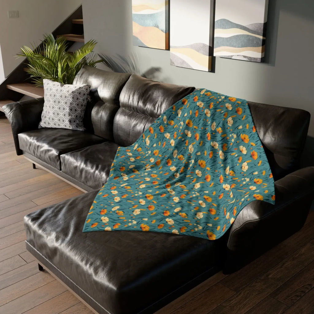 Wild Flowers Soft Polyester Blanket - Teal One-Sided Print - DipaliZ