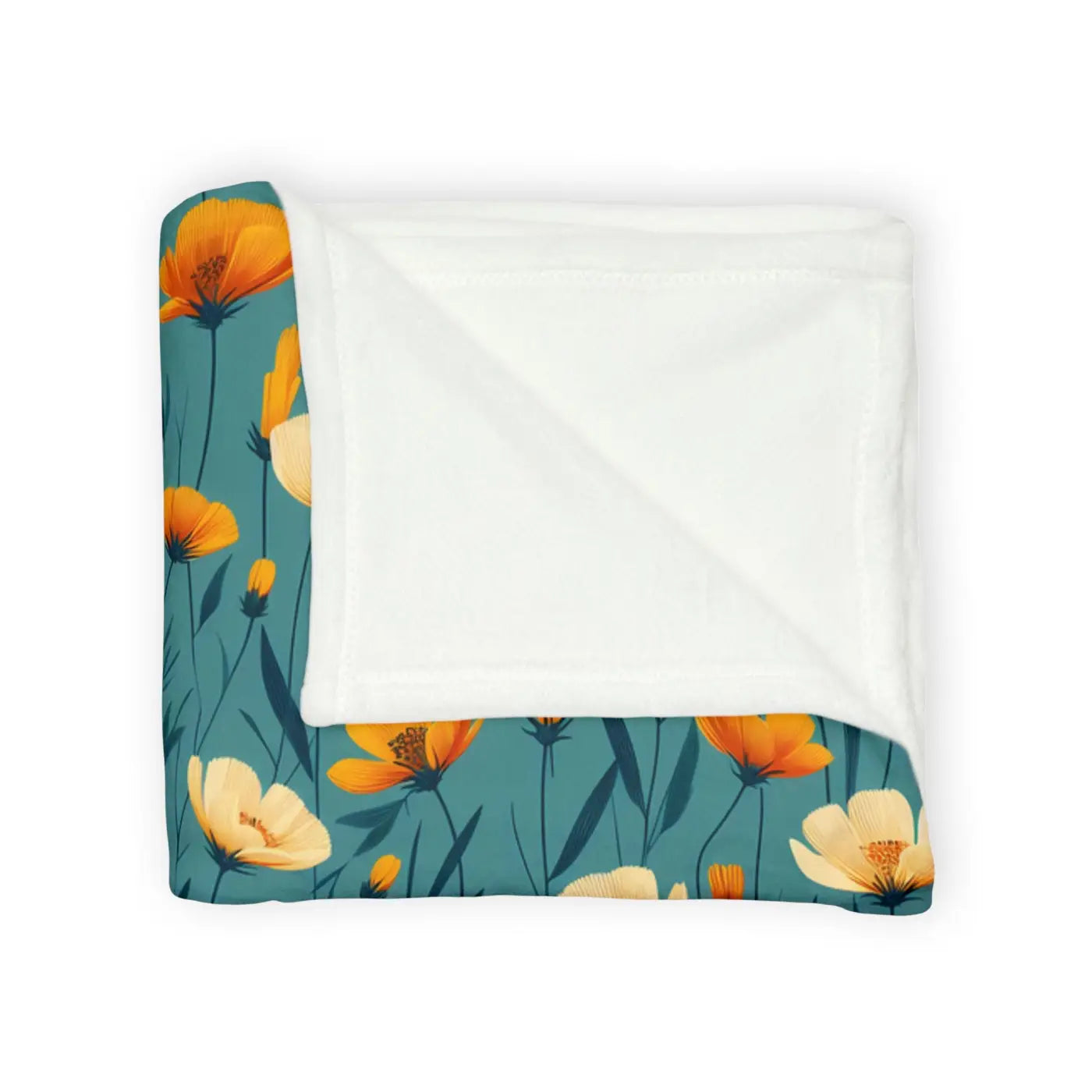 Wild Flowers Soft Polyester Blanket - Teal One-Sided Print - DipaliZ