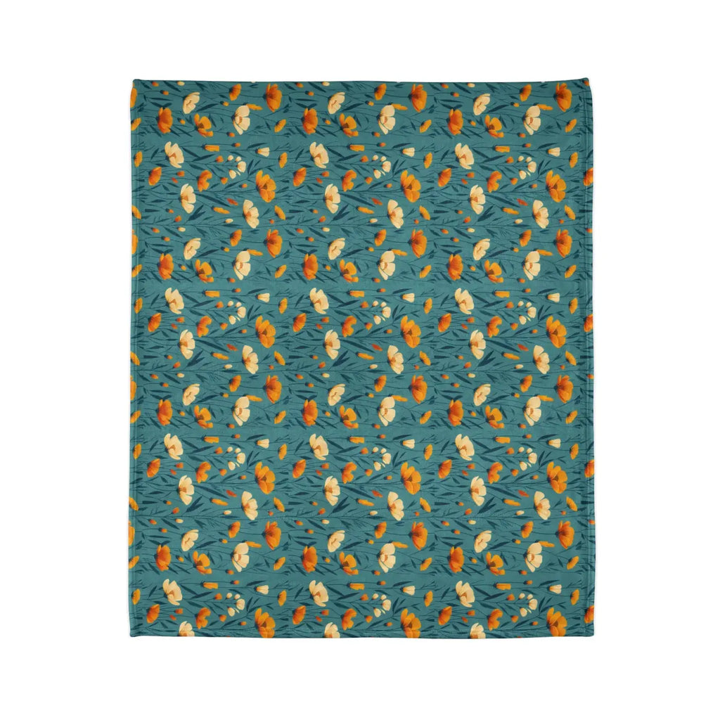 Wild Flowers Soft Polyester Blanket - Teal One-Sided Print - DipaliZ