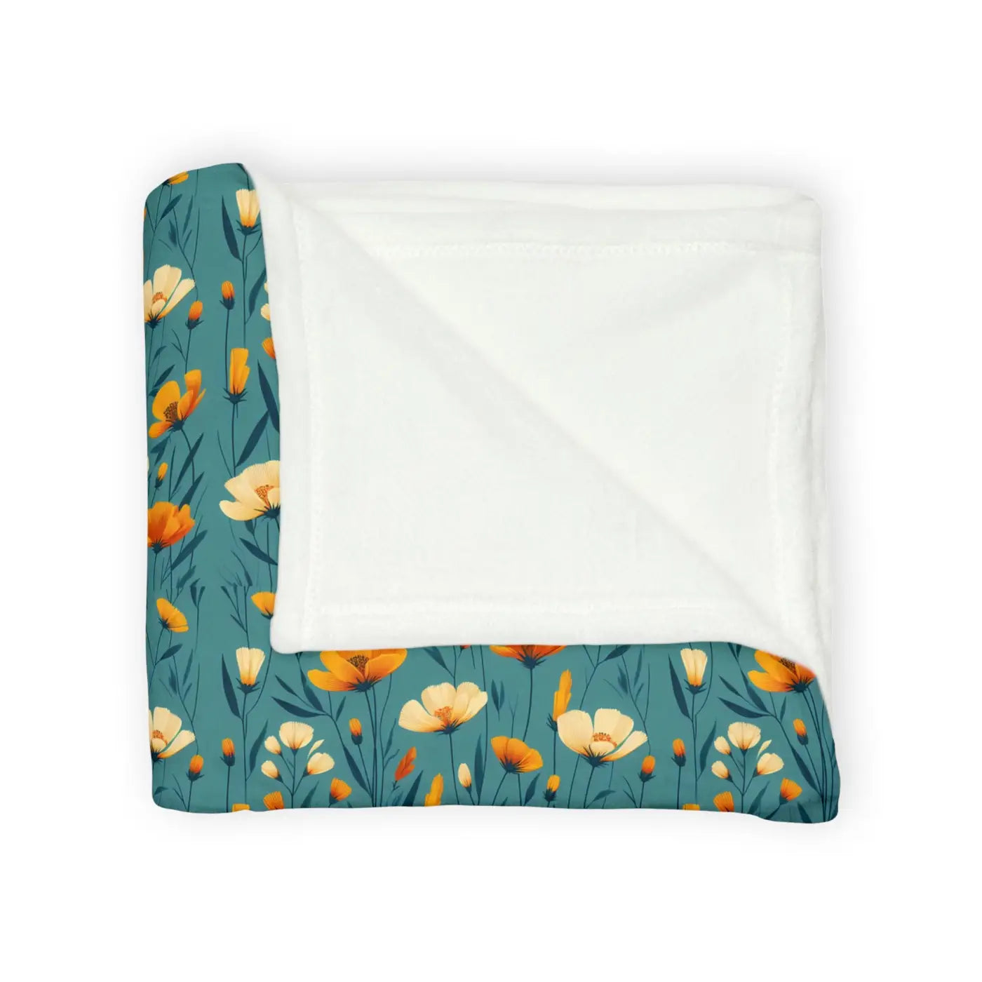 Wild Flowers Soft Polyester Blanket - Teal One-Sided Print - DipaliZ