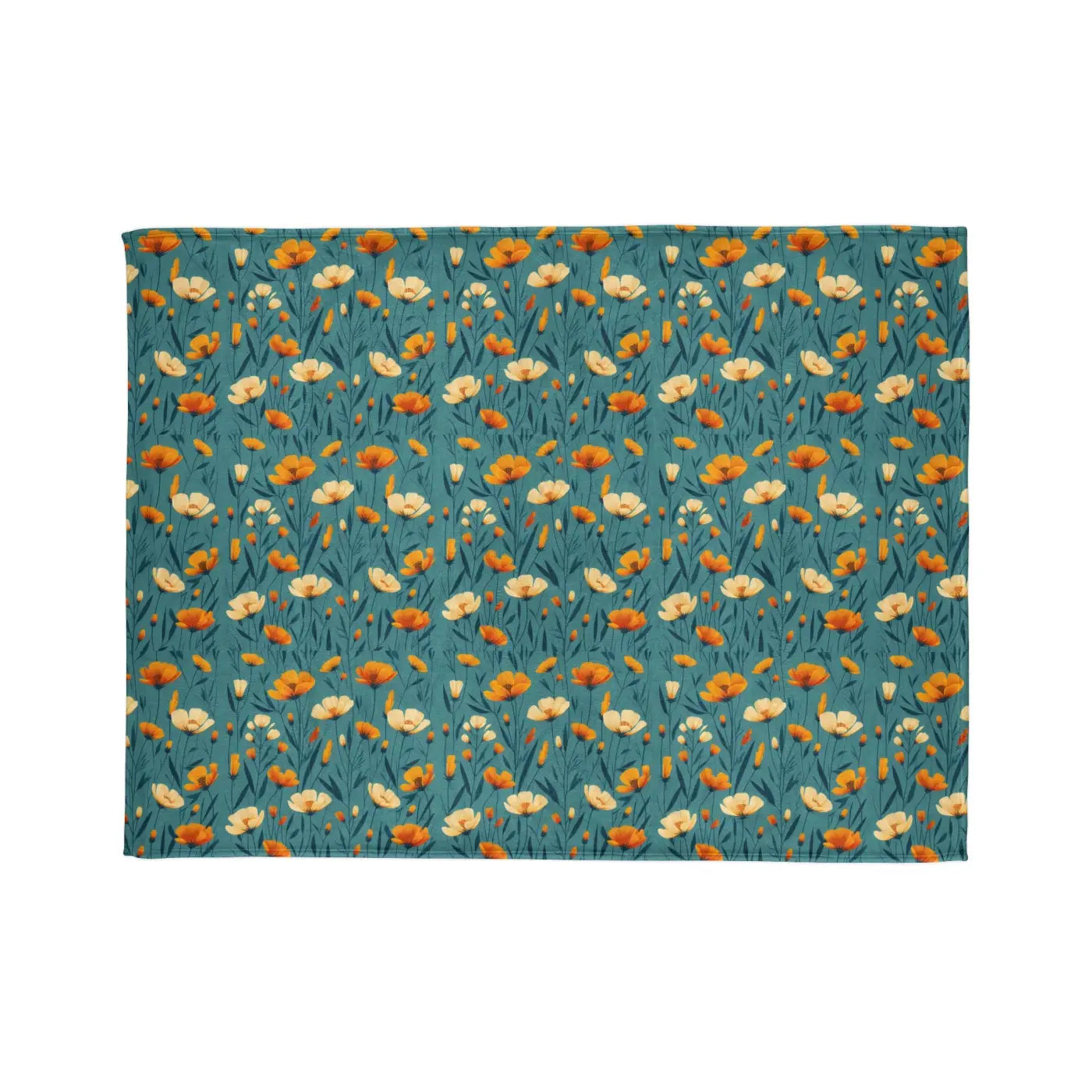 Wild Flowers Soft Polyester Blanket - Teal One-Sided Print - DipaliZ