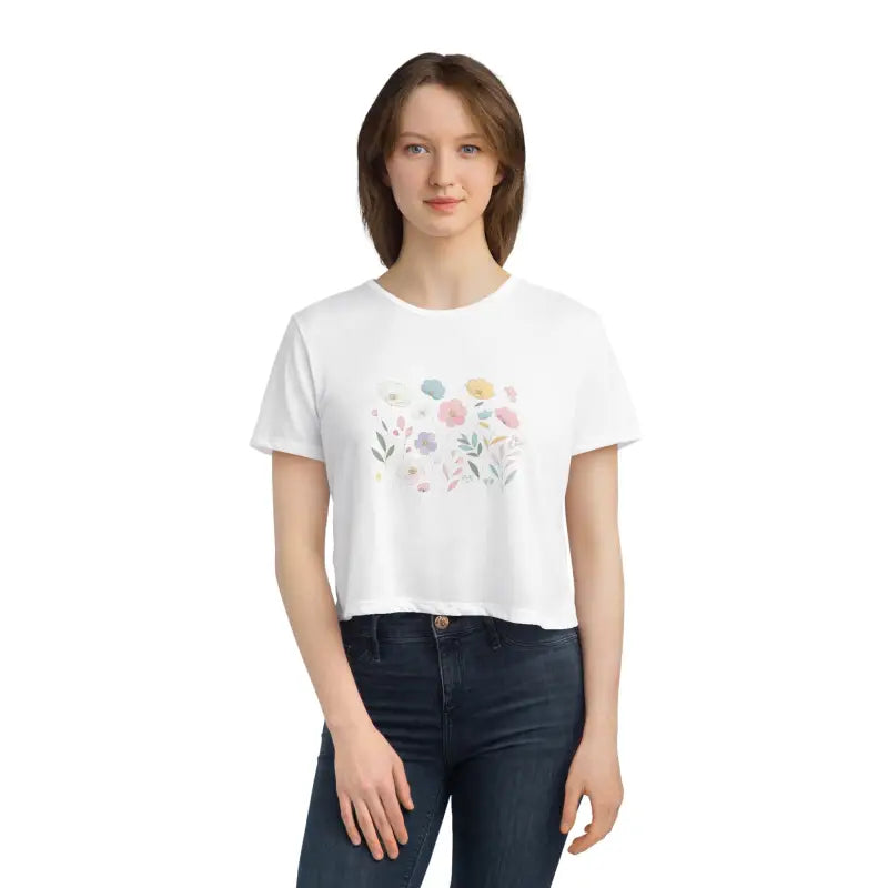 Wild Spring Flowers Flowy Cropped Tee - Women's Fashion - DipaliZ