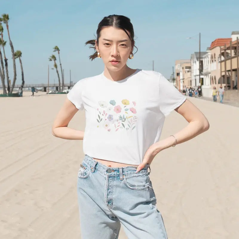 Wild Spring Flowers Flowy Cropped Tee - Women's Fashion - DipaliZ