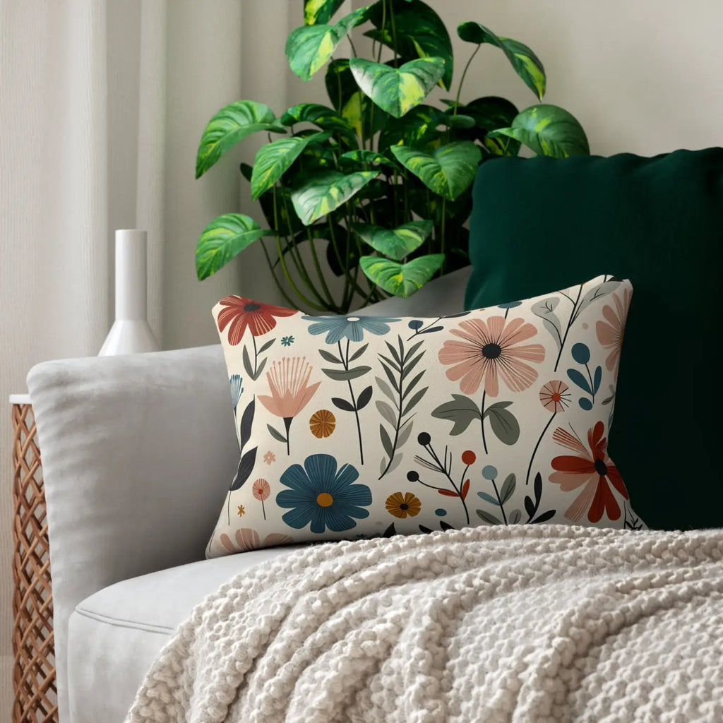 Wildflower Spun Polyester Lumbar Pillow - Vibrant Nature Decor - DipaliZ