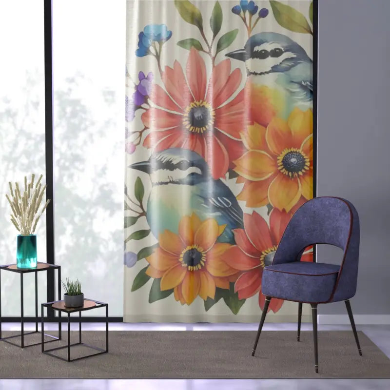 Birds Window Curtain - Vibrant Artistic Home Decor - DipaliZ