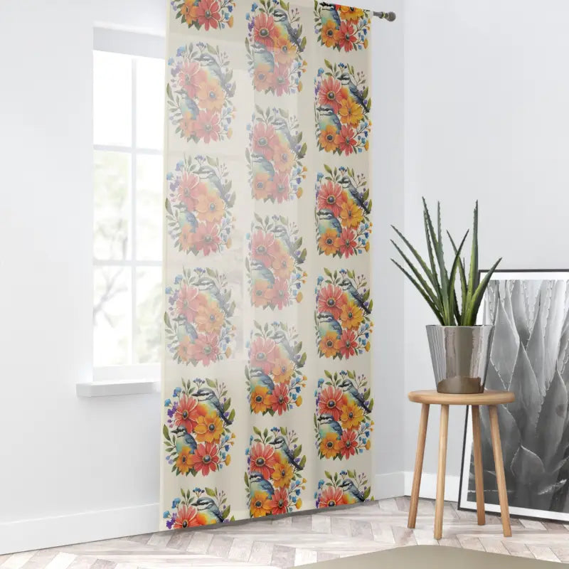 Window Curtain - Birds and Flowers Eco-Friendly Design - DipaliZ