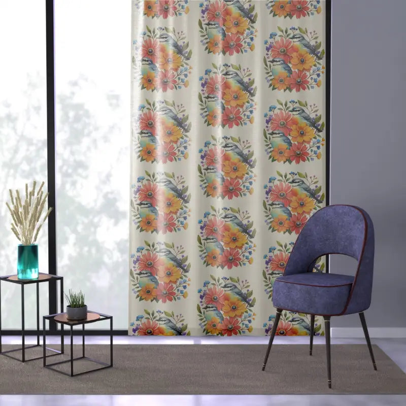 Window Curtain - Birds and Flowers Eco-Friendly Design - DipaliZ