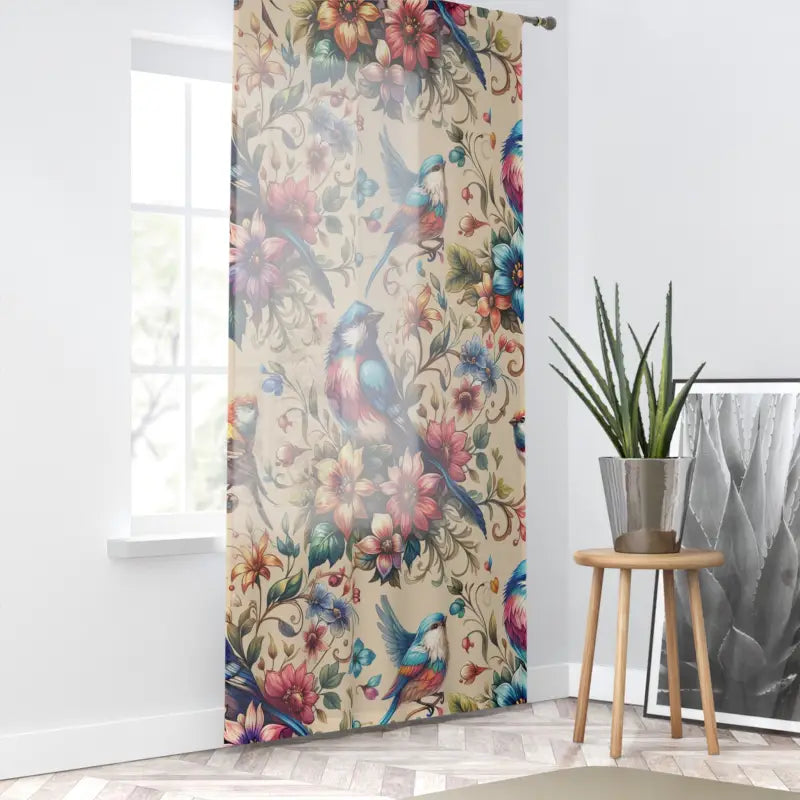 Birds Polyester Curtain - Floral Window Treatment - DipaliZ
