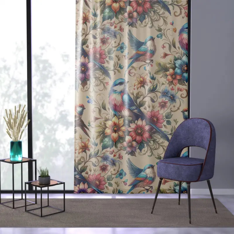 Birds Polyester Curtain - Floral Window Treatment - DipaliZ