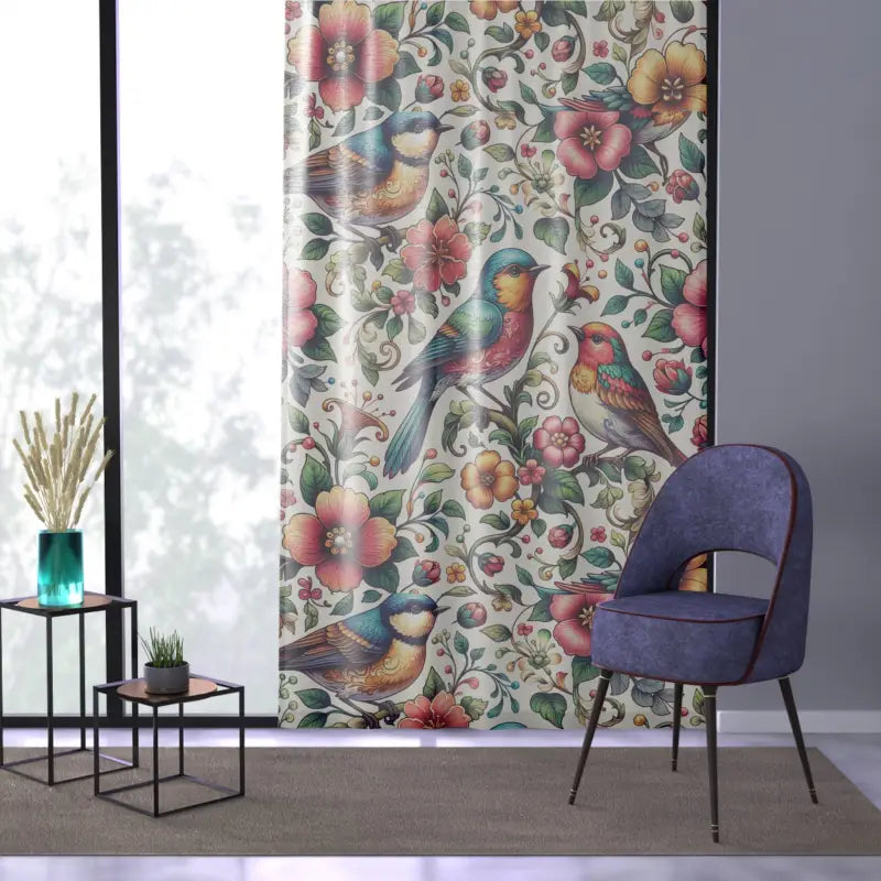 Vibrant Window Curtain - Colorful Birds and Flowers - DipaliZ