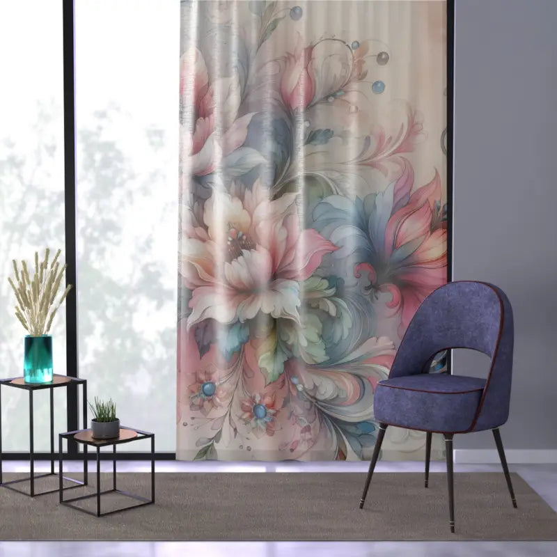 Floral Window Curtain - Watercolor Flowers Polyester - DipaliZ