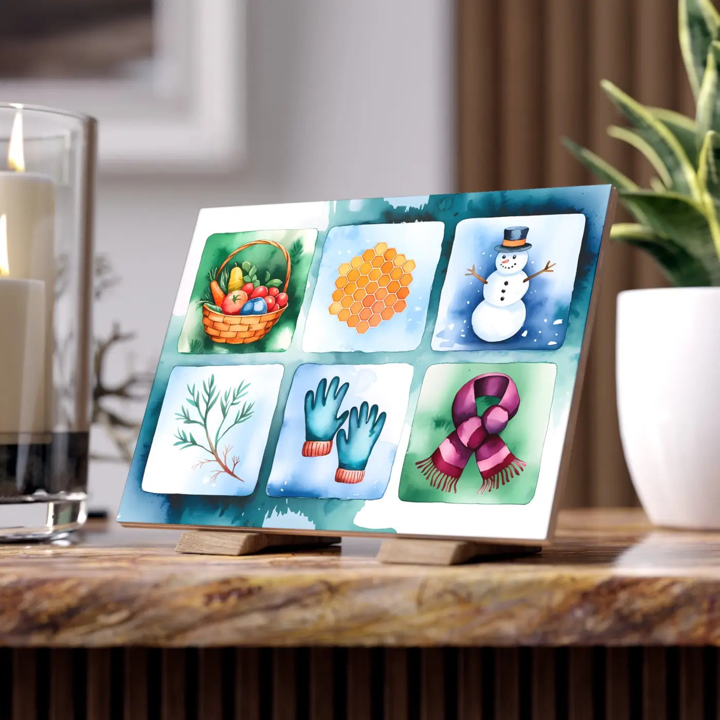 Winter Charm Ceramic Photo Wall Tile - Cozy Snowman Design - DipaliZ