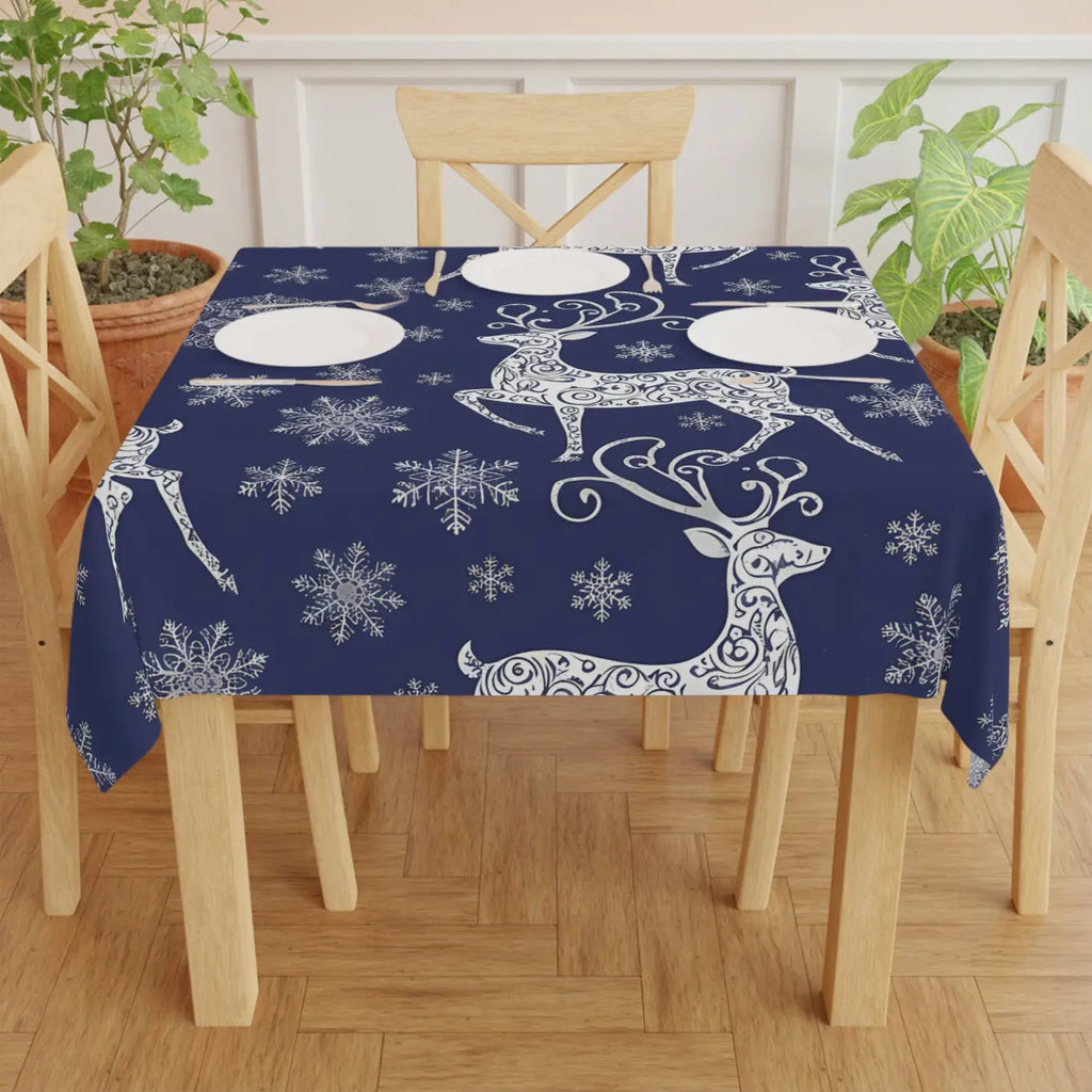 Nordic Winter Snowflake Tablecloth - Deep Navy Polyester - DipaliZ