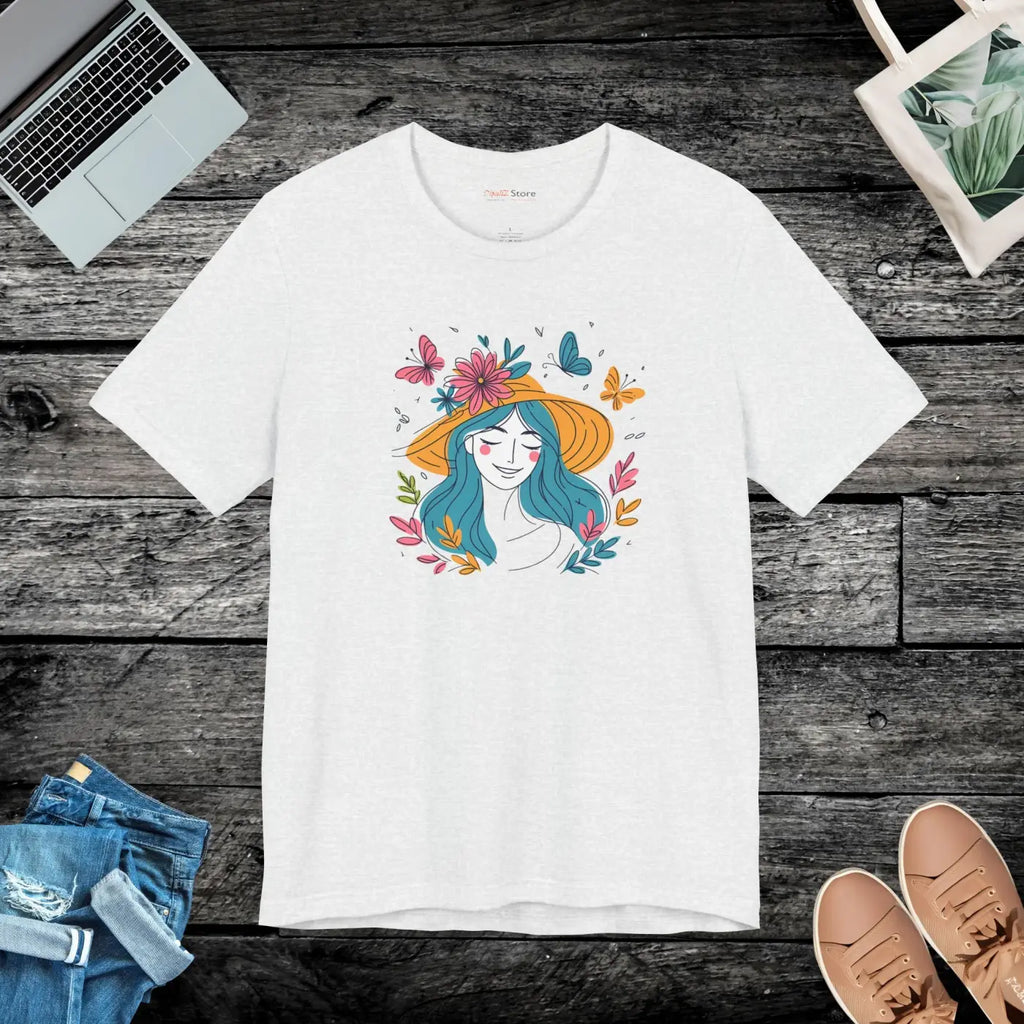 Flower Hat and Butterflies Unisex Jersey Short Sleeve Tee - DipaliZ