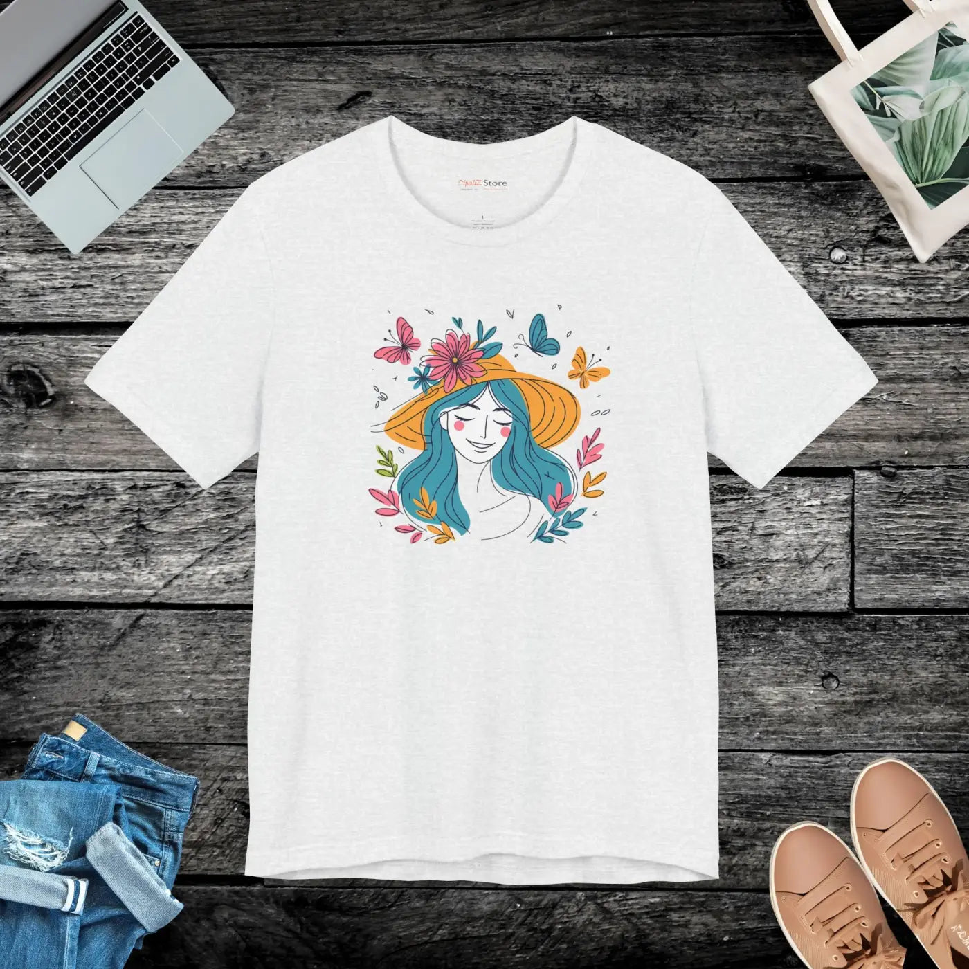 Flower Hat and Butterflies Unisex Jersey Short Sleeve Tee - DipaliZ