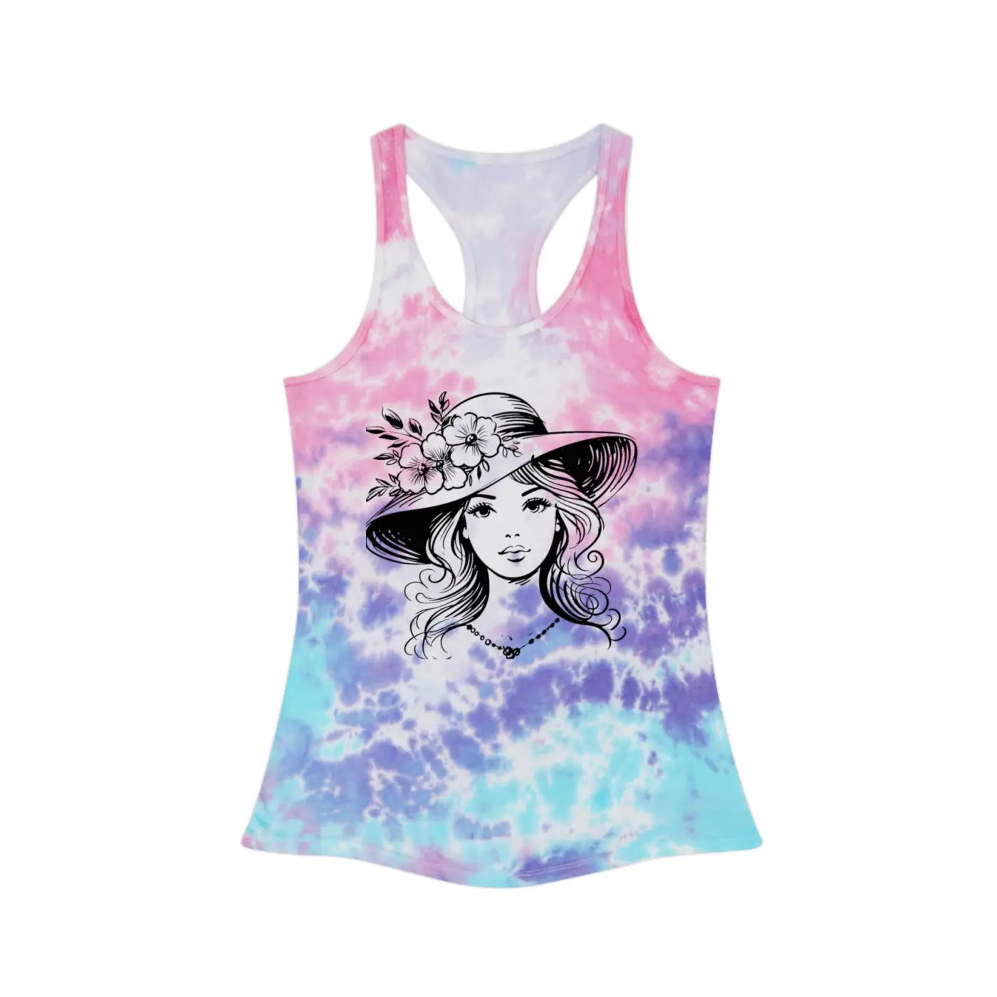 Women's Tie Dye Racerback Tank - Flower Hat Design - DipaliZ