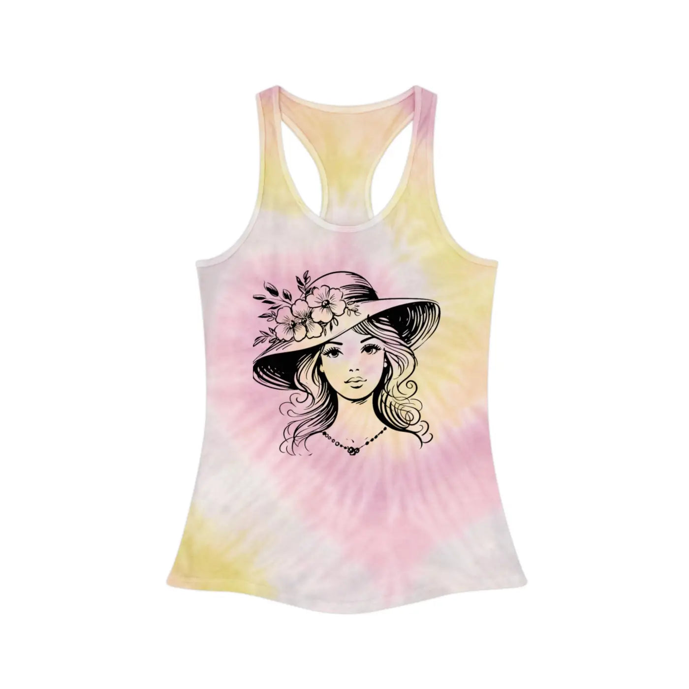 Women's Tie Dye Racerback Tank - Flower Hat Design - DipaliZ