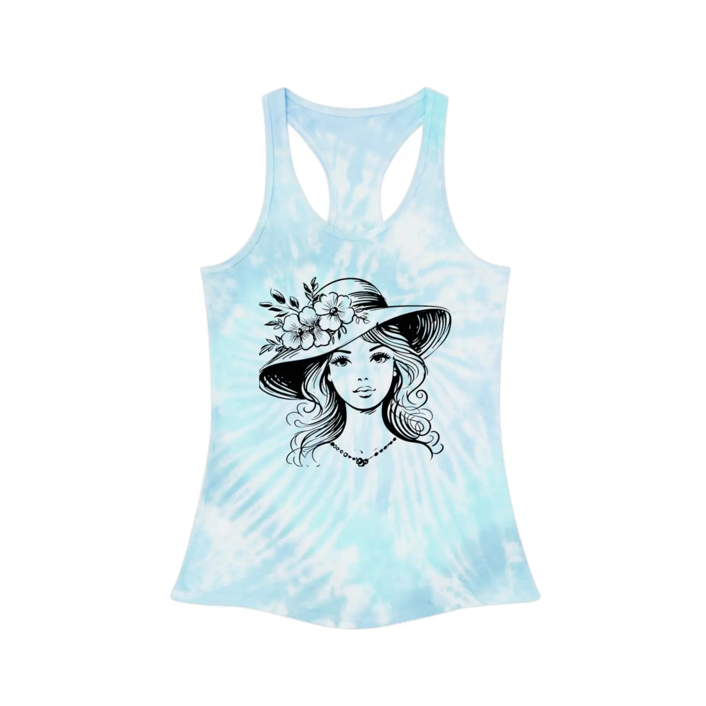 Women's Tie Dye Racerback Tank - Flower Hat Design - DipaliZ
