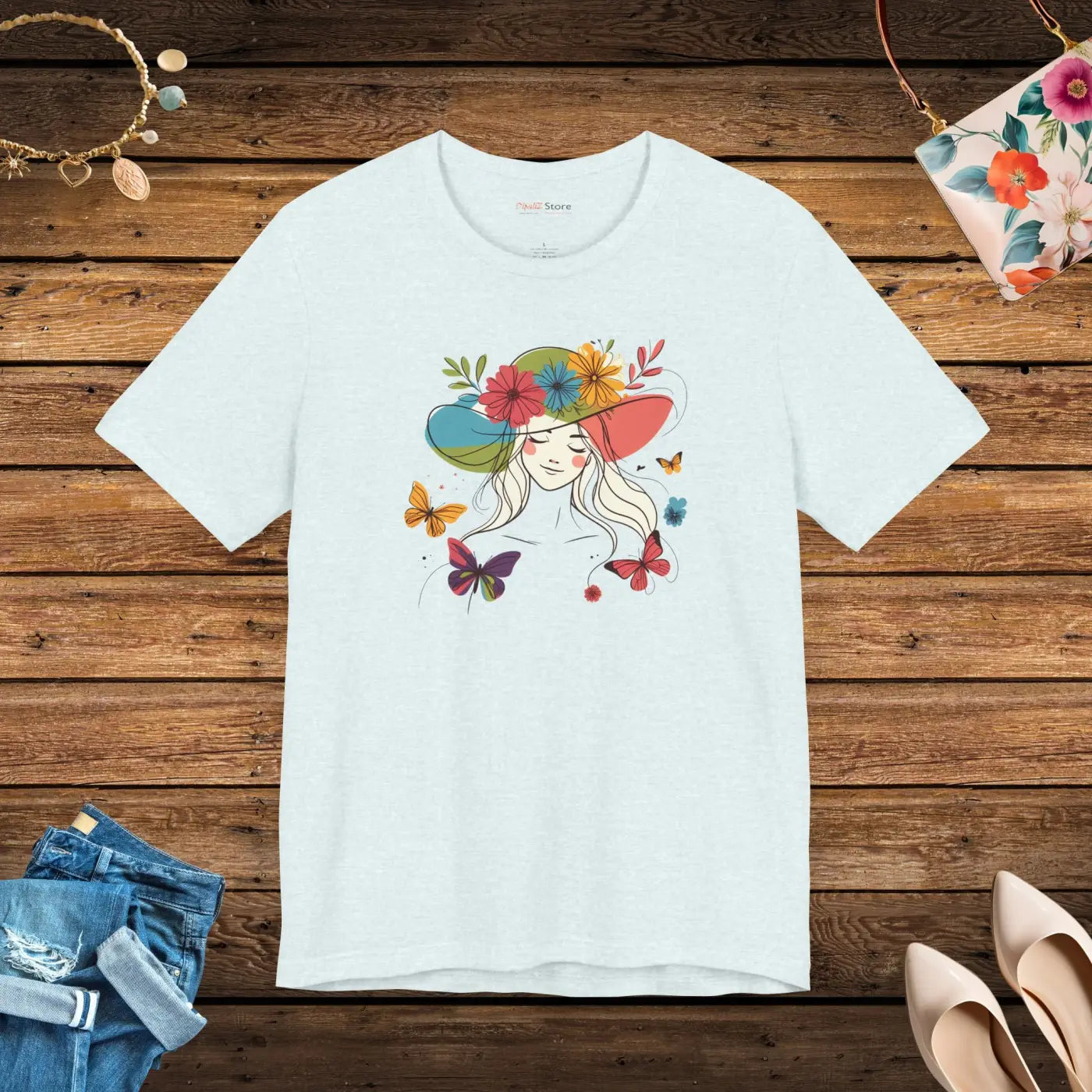 Whimsical Unisex Jersey Short Sleeve Tee - Floral Butterfly - DipaliZ