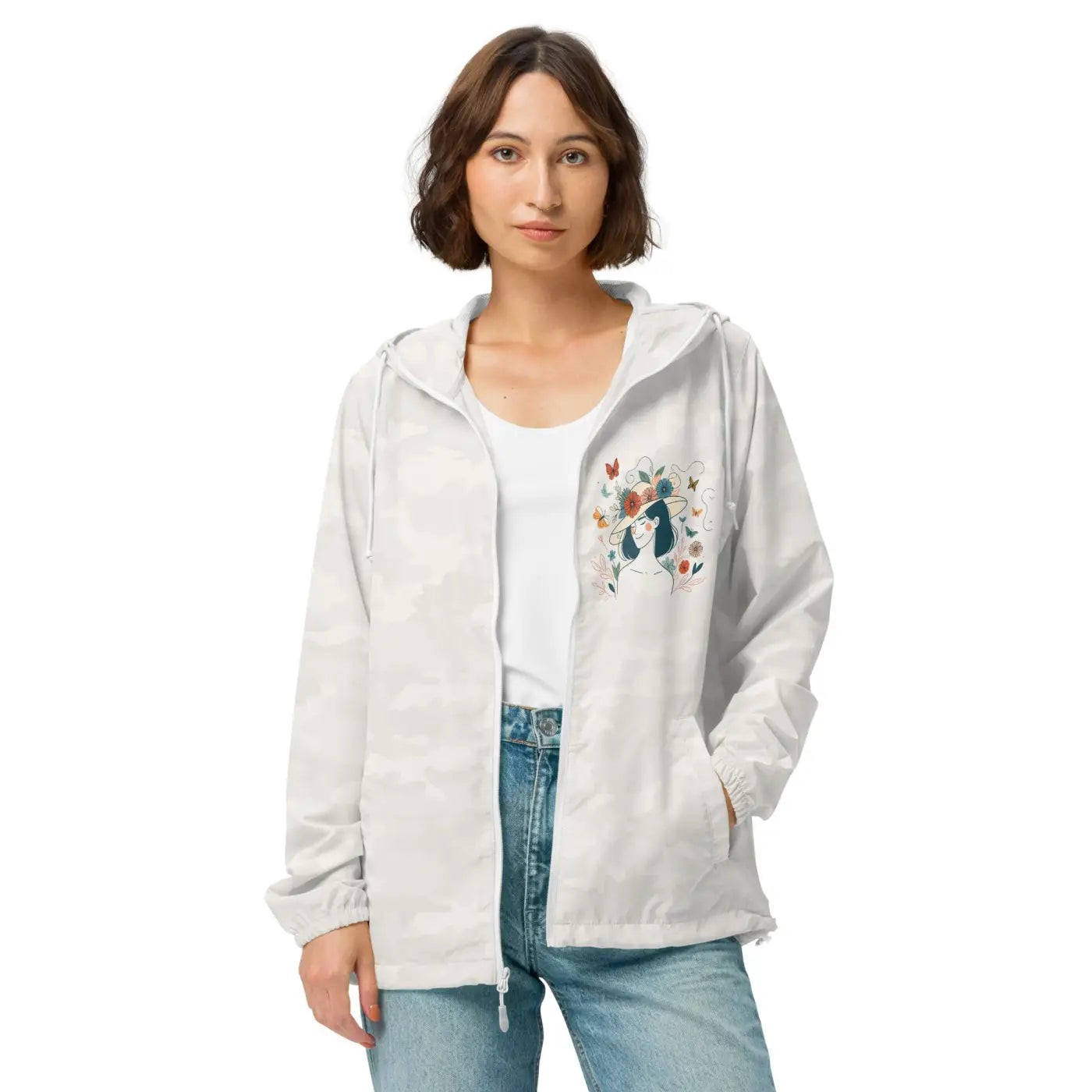 Unisex Lightweight Windbreaker - Floral Butterfly Design - DipaliZ