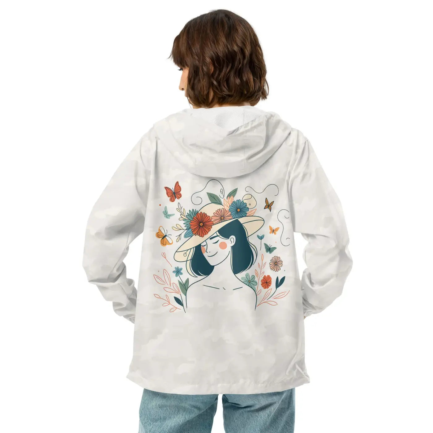 Unisex Lightweight Windbreaker - Floral Butterfly Design - DipaliZ