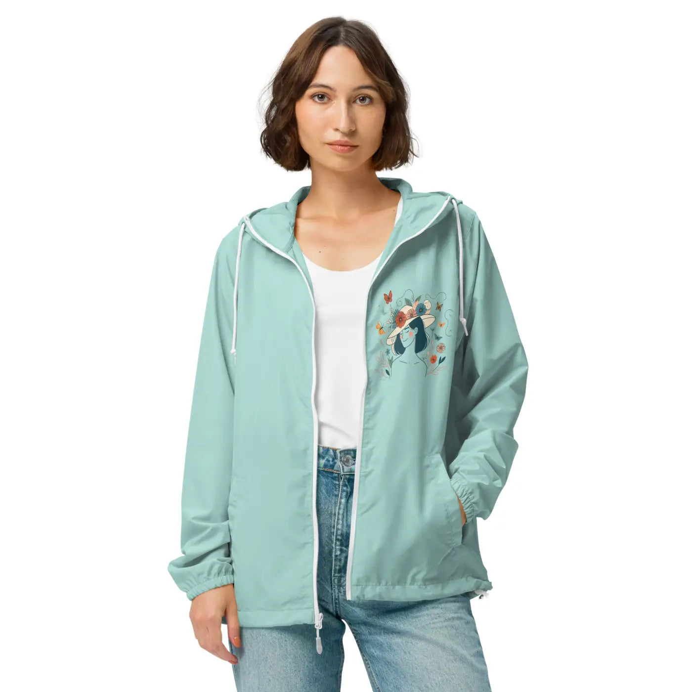 Unisex Lightweight Windbreaker - Floral Butterfly Design - DipaliZ