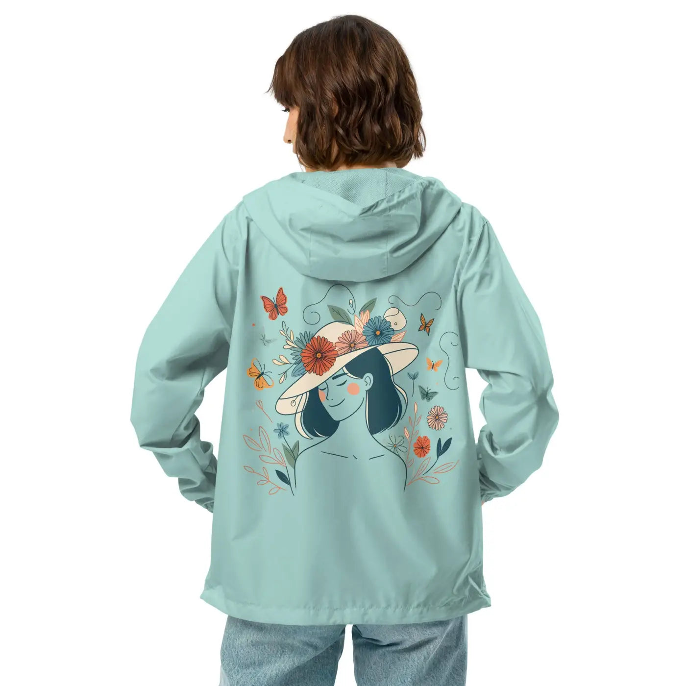 Unisex Lightweight Windbreaker - Floral Butterfly Design - DipaliZ