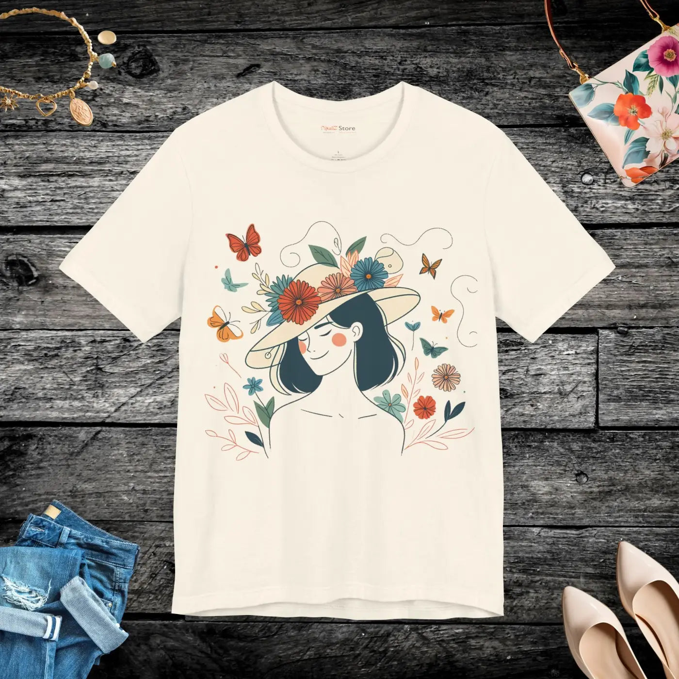Unisex Jersey Short Sleeve Tee - Floral Hat Design - DipaliZ