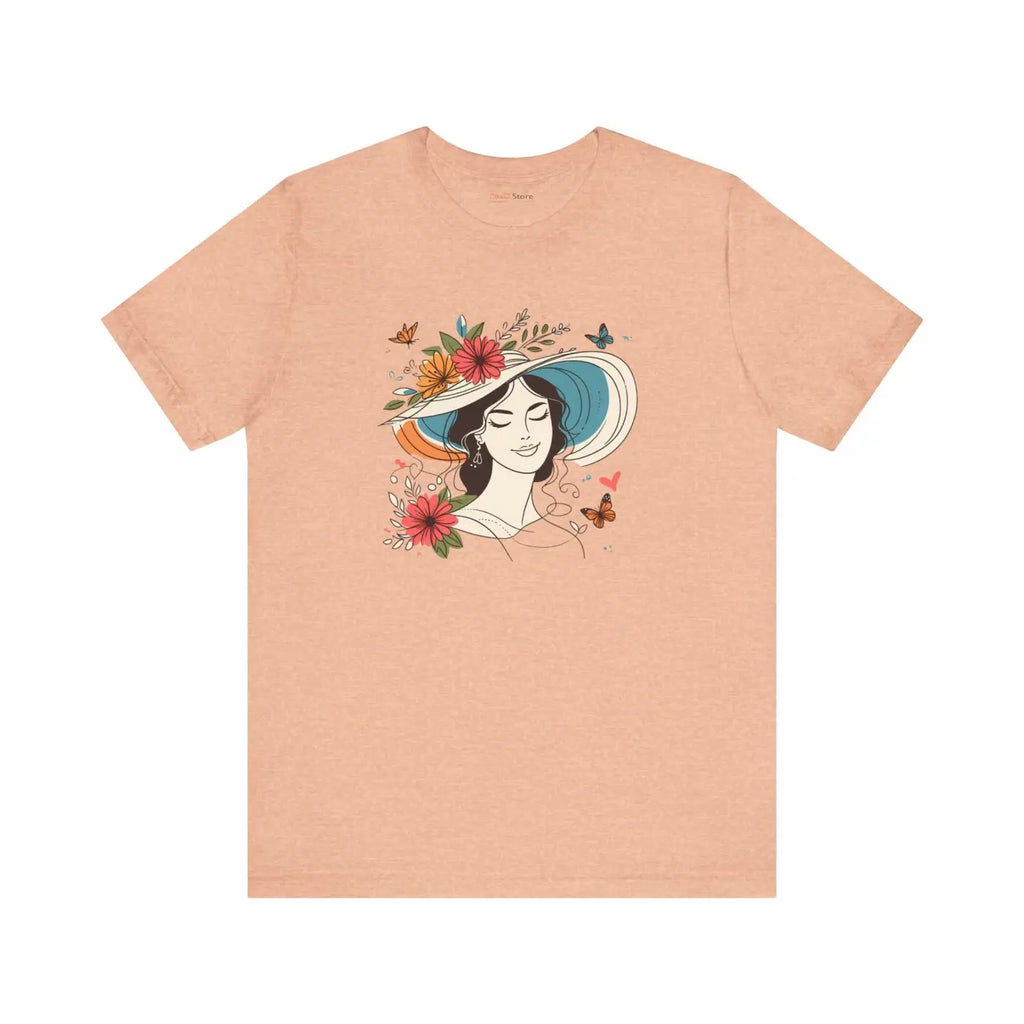 Unisex Jersey Tee - Woman with Hat and Flowers Design - DipaliZ