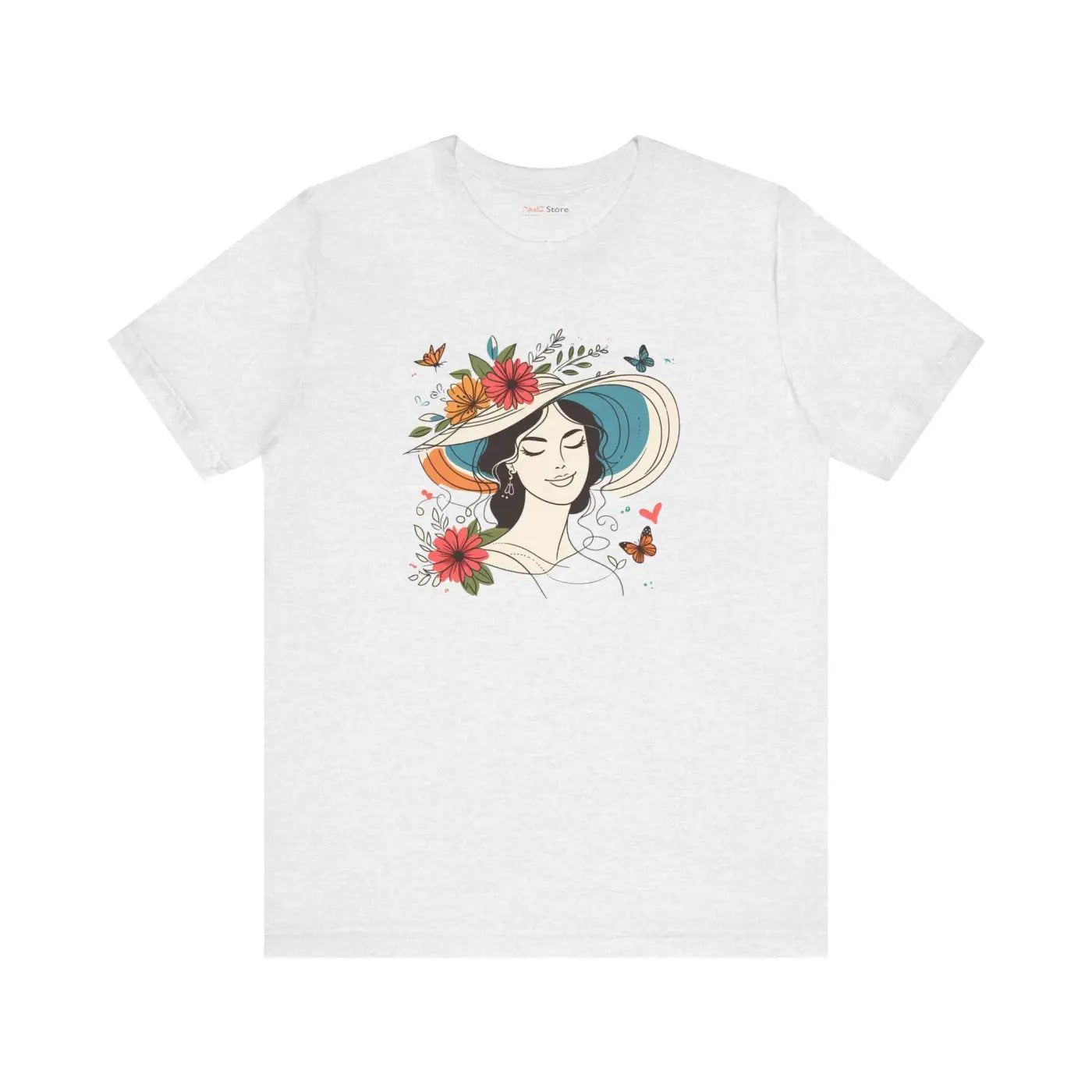 Unisex Jersey Tee - Woman with Hat and Flowers Design - DipaliZ