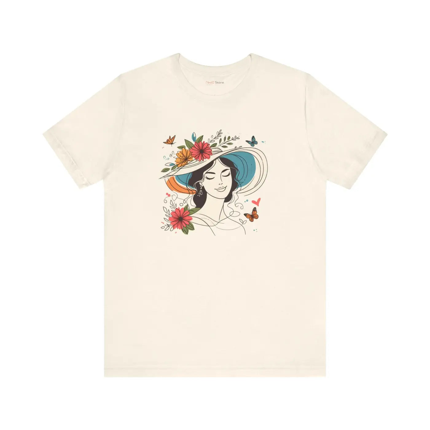 Unisex Jersey Tee - Woman with Hat and Flowers Design - DipaliZ