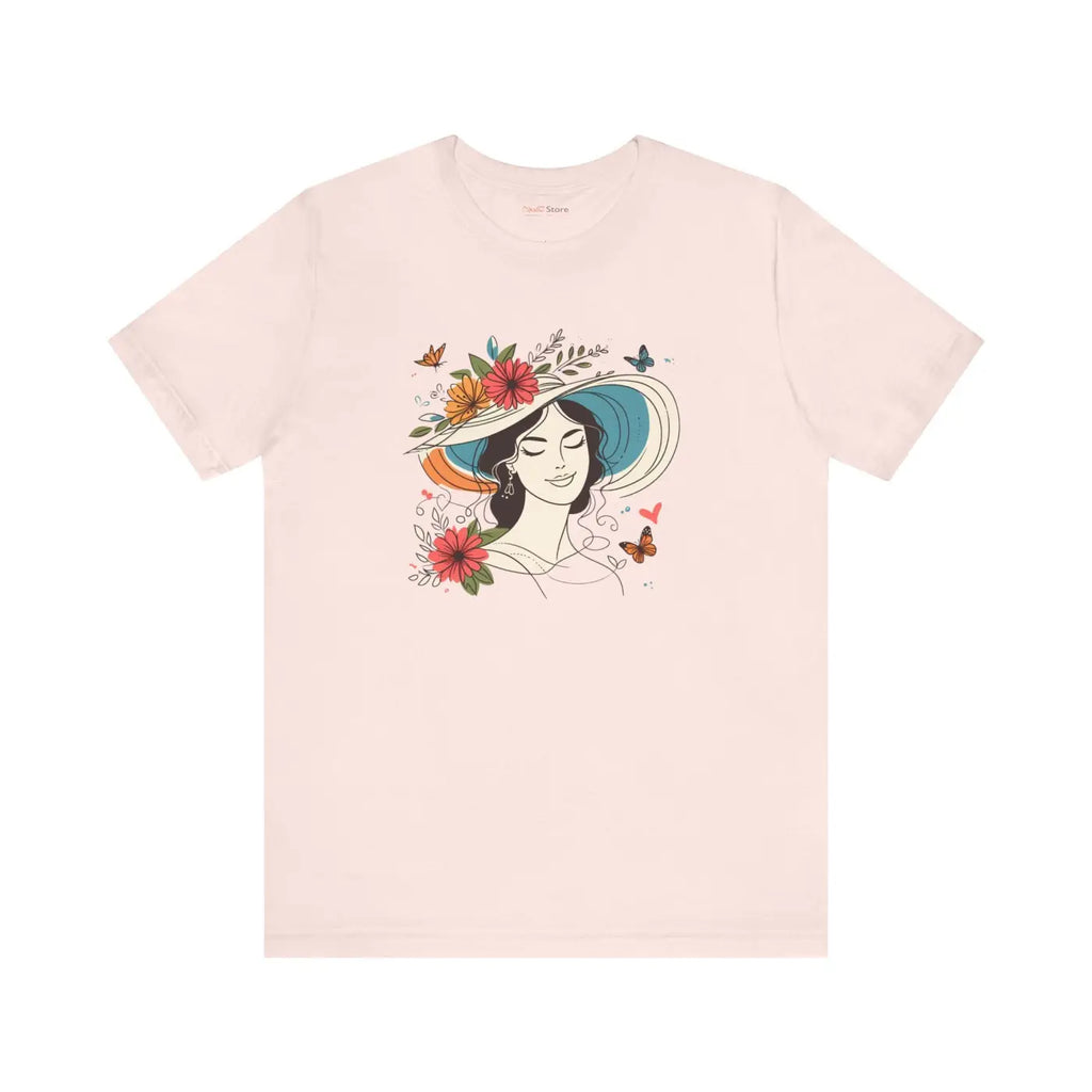 Unisex Jersey Tee - Woman with Hat and Flowers Design - DipaliZ