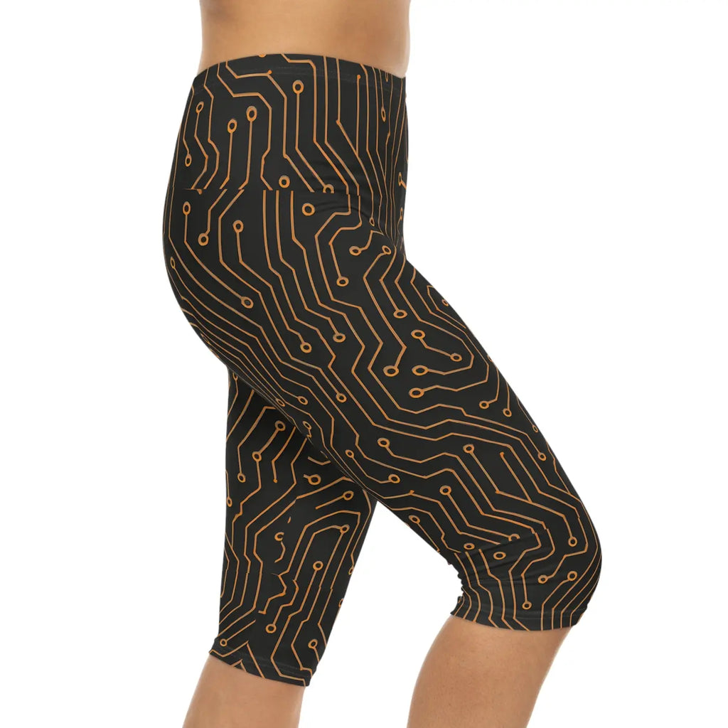 Premium Circuit Print Capri Leggings - Tech Inspired - DipaliZ