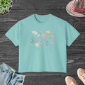 Boxy Tee - Spring Flowers Flowy Rolled Cuffs - DipaliZ