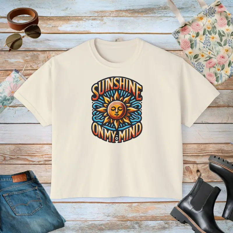 Sunshine Boxy Tee - Flowy Rolled Cuffs Comfort Fit - DipaliZ