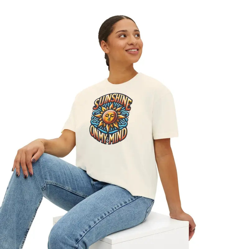 Sunshine Boxy Tee - Flowy Rolled Cuffs Comfort Fit - DipaliZ