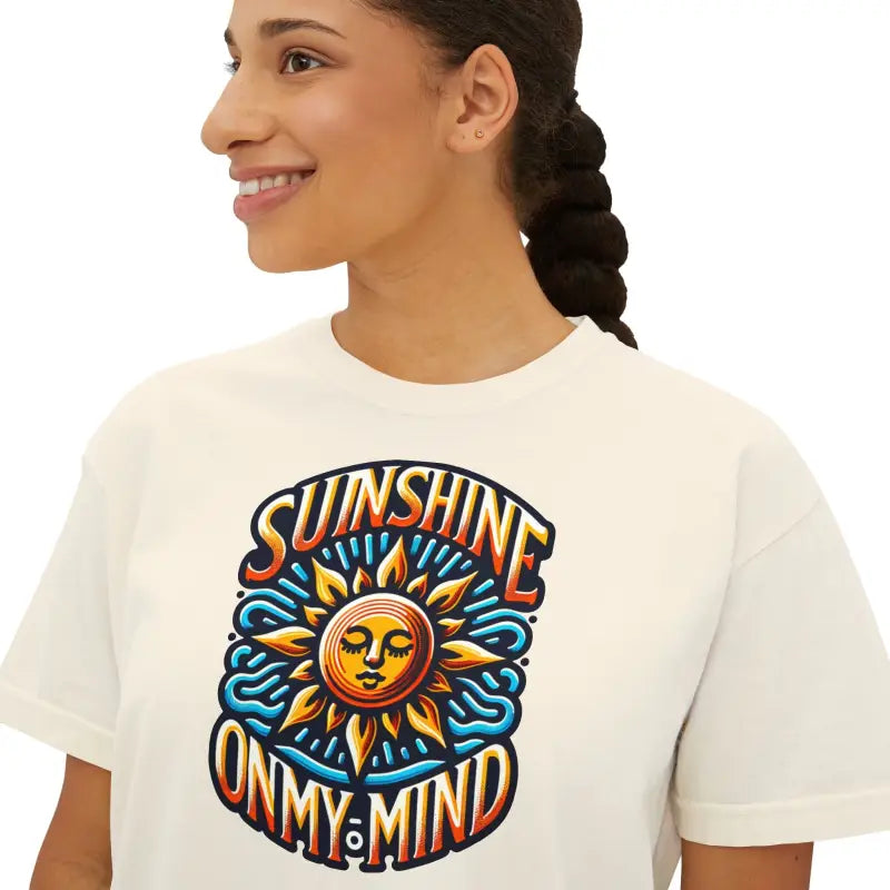 Sunshine Boxy Tee - Flowy Rolled Cuffs Comfort Fit - DipaliZ