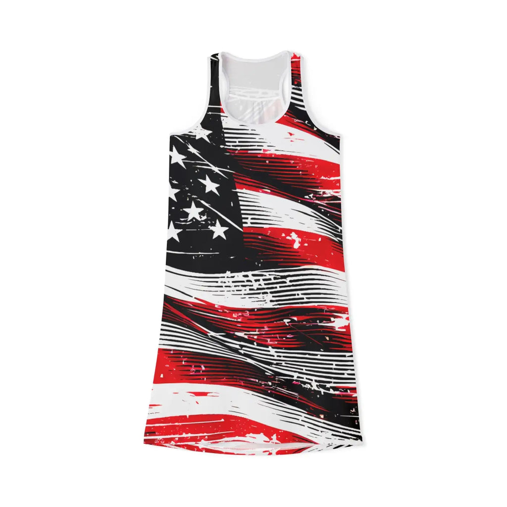 Patriotic USA Flag Racerback Dress - Breathable Fabric - DipaliZ