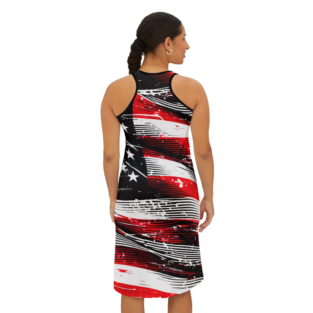 Patriotic USA Flag Racerback Dress - Breathable Fabric - DipaliZ