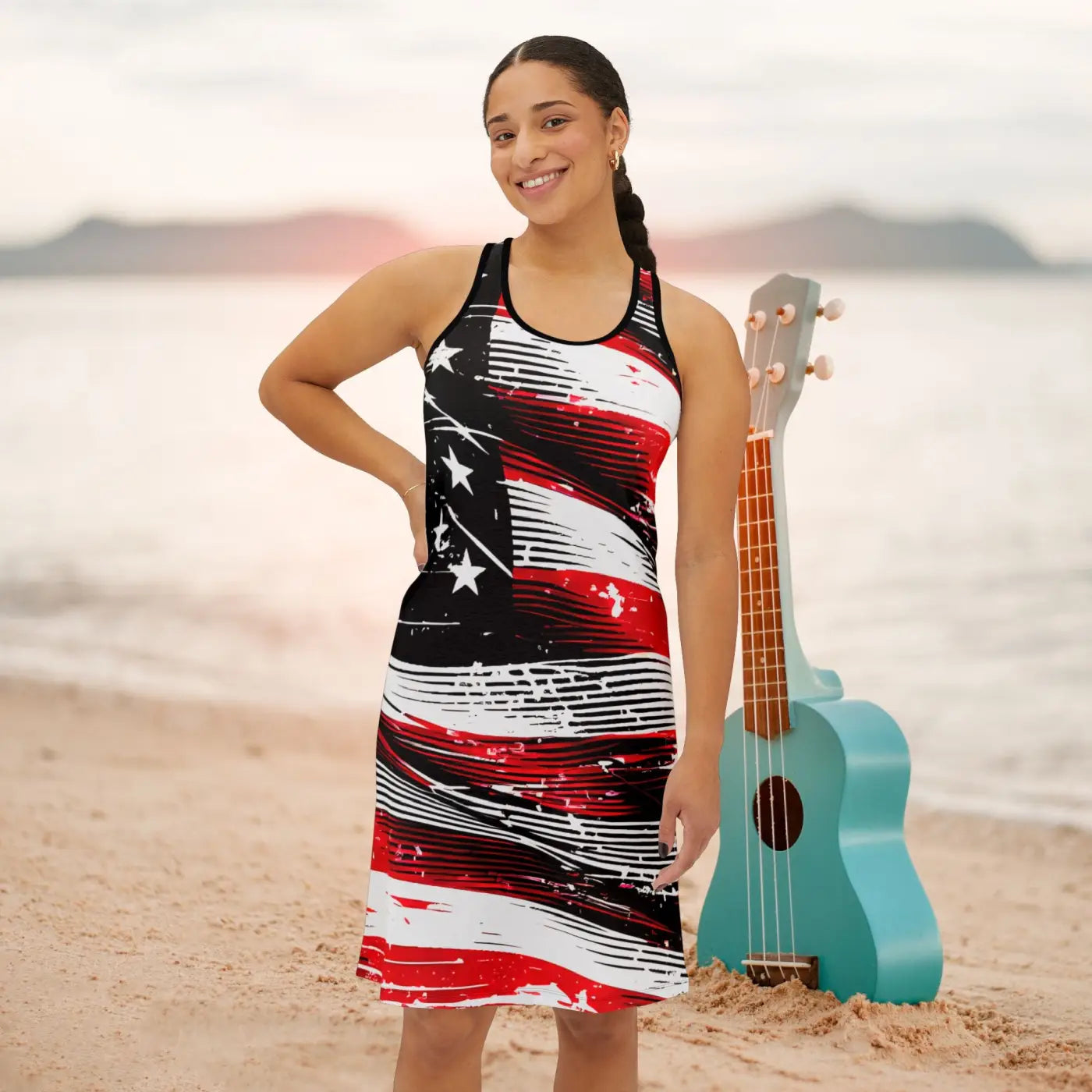 Patriotic USA Flag Racerback Dress - Breathable Fabric - DipaliZ