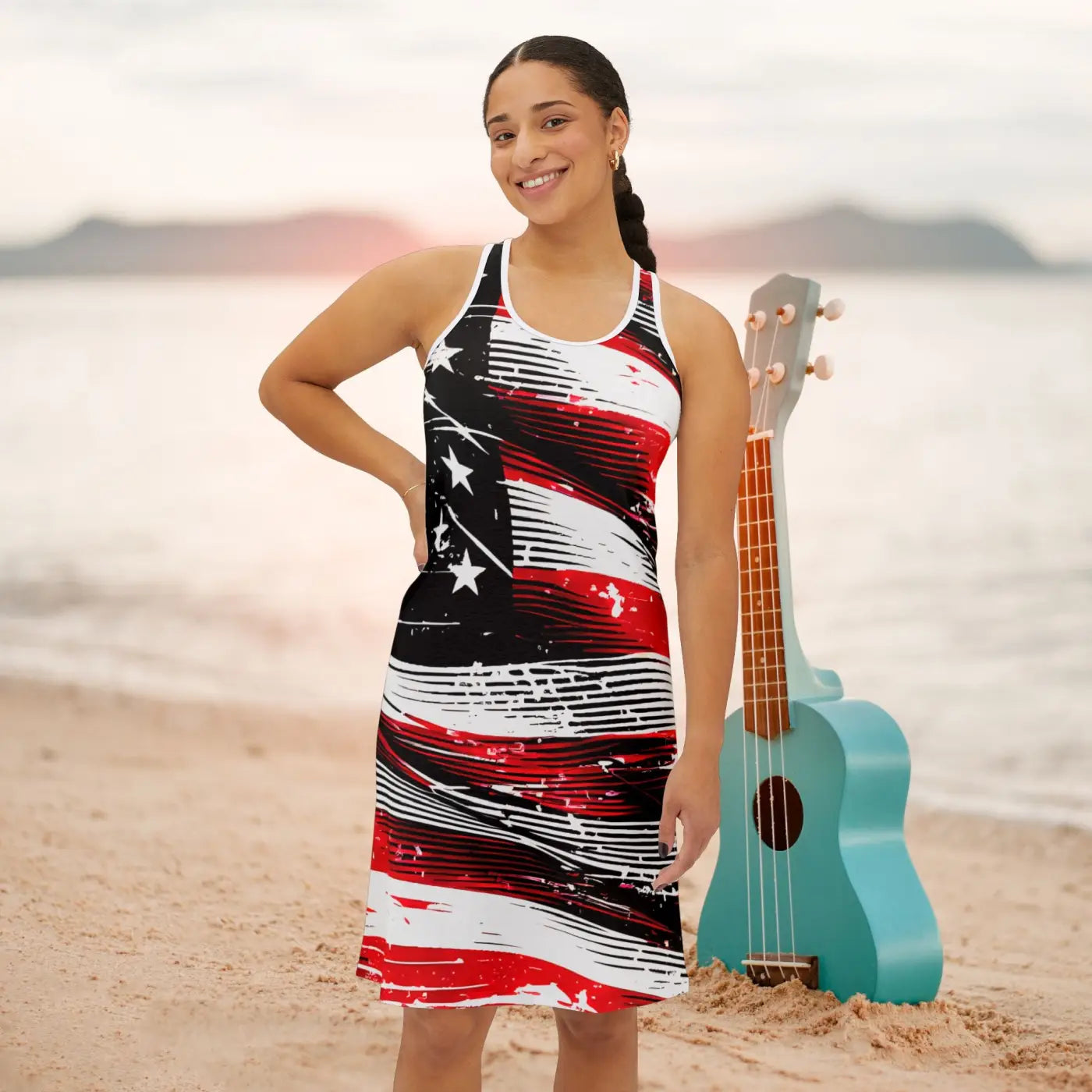 Patriotic USA Flag Racerback Dress - Breathable Fabric - DipaliZ