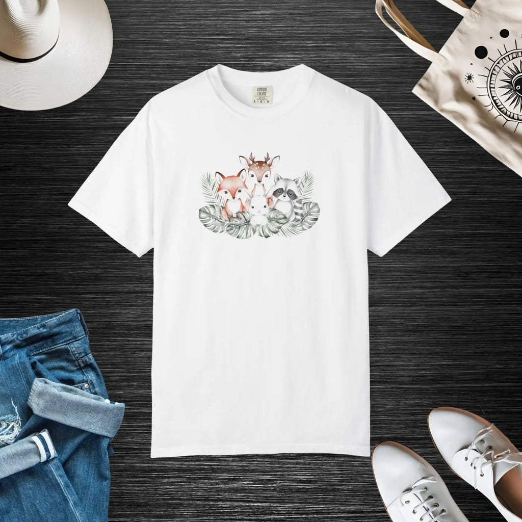 Woodland Friends Tee - Cute Fox Raccoon Graphic Shirt - DipaliZ