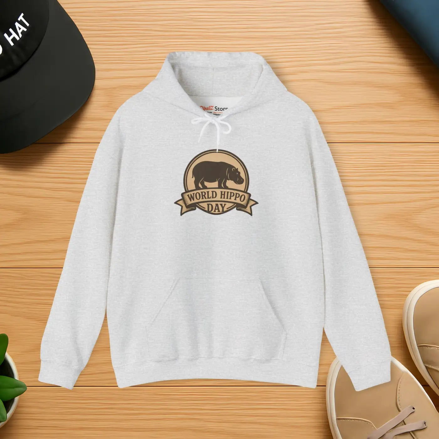World Hippo Day Ultra Comfy Cloud Hoodie - Hippo Silhouette - DipaliZ