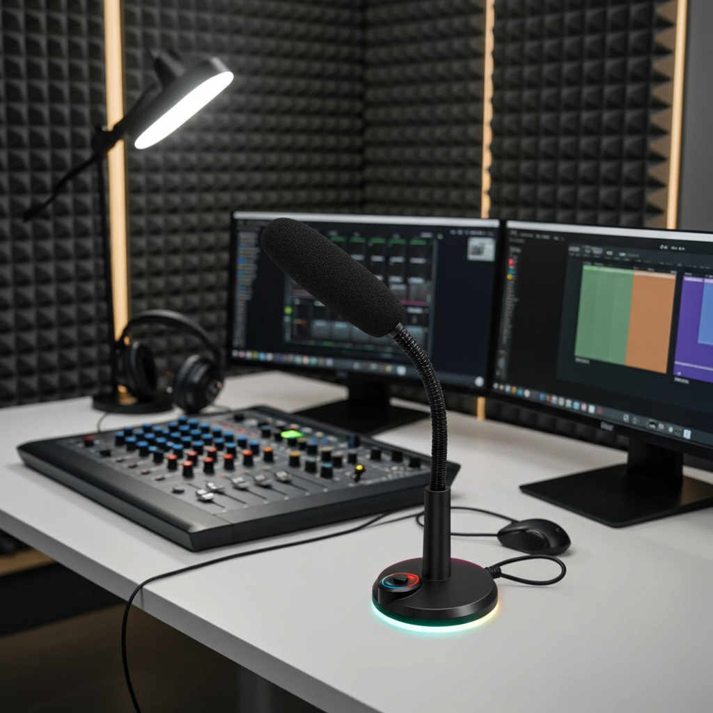 USB Desktop Condenser Microphone with RGB Light – Plug & Play Computer Mic with 1.5m Cable for Streaming, Gaming, Video Calls & Podcasts
