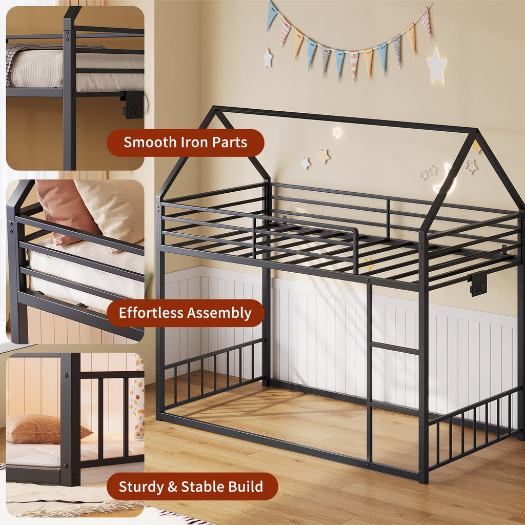 Twin Metal Bunk Bed with RGB LED, USB Charging - Vektaya