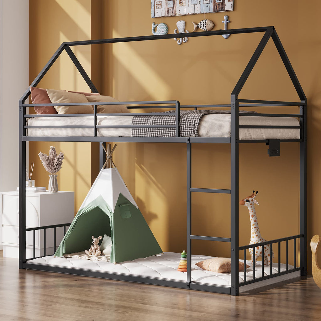 Twin Metal Bunk Bed with RGB LED, USB Charging - Vektaya