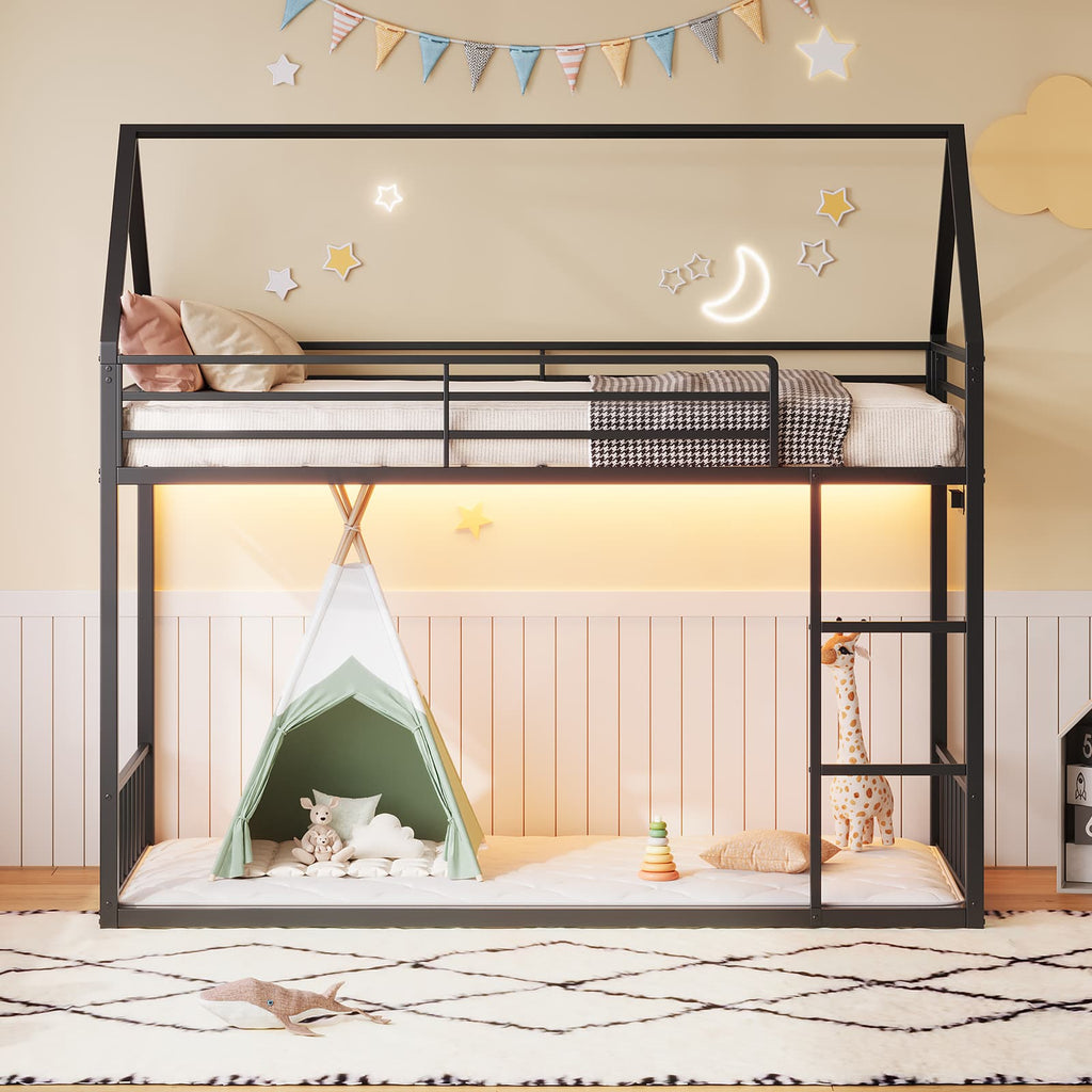 Twin Metal Bunk Bed with RGB LED, USB Charging - Vektaya