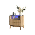 23" Fluted LED Nightstand with Charging Station, Drawers, Oak - Vektaya
