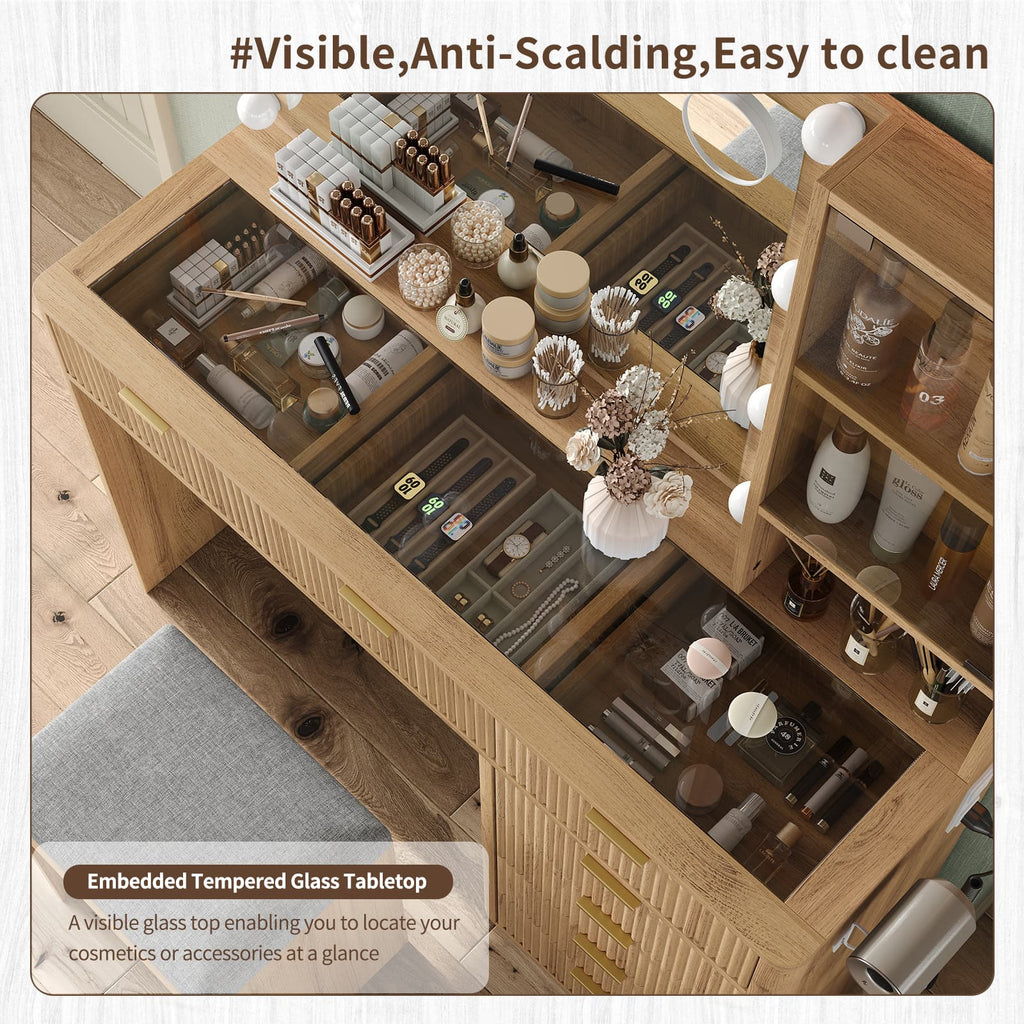 7-Drawer LED Mirror Vanity Desk - Vektaya