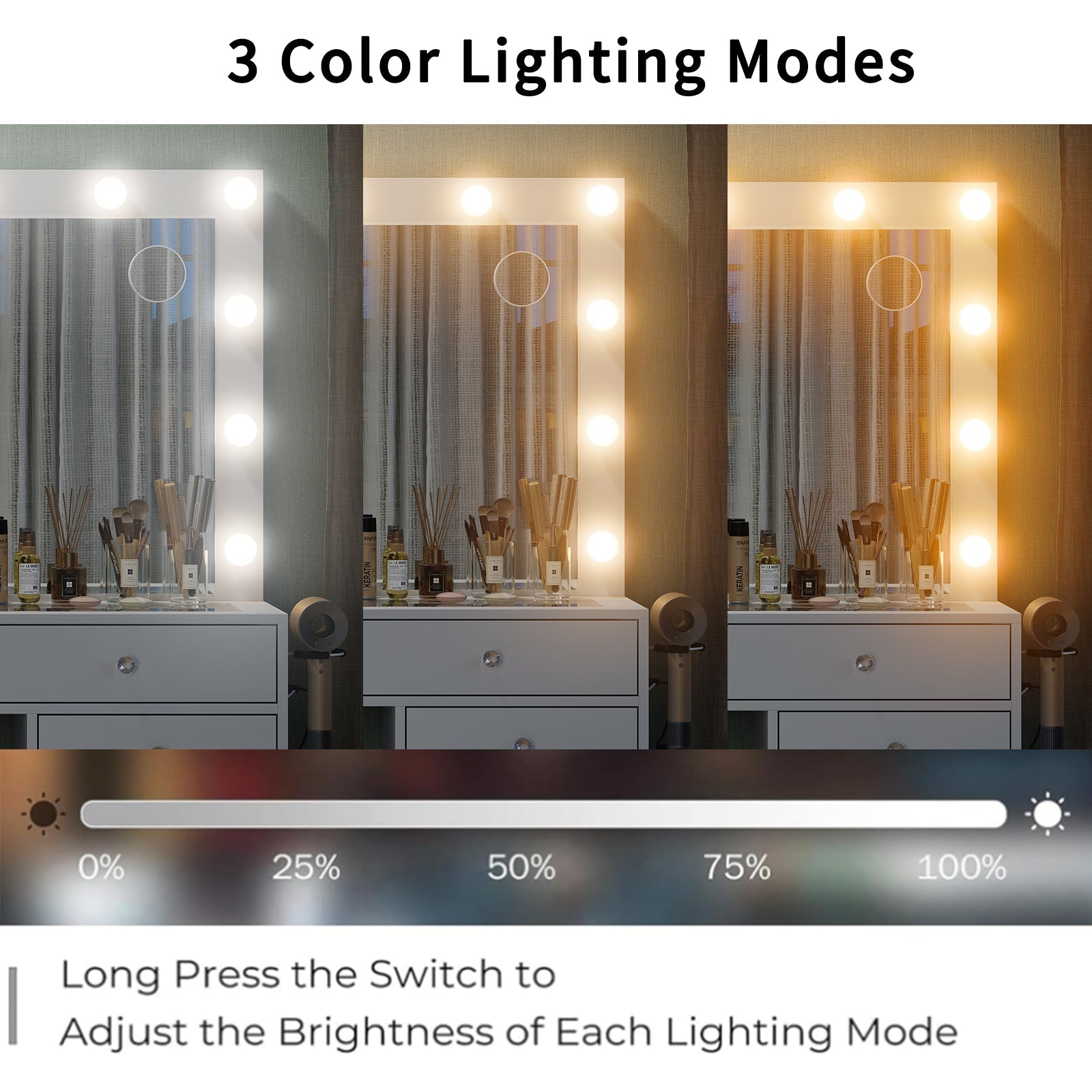 13-Drawer LED Mirror Vanity Desk - Vektaya